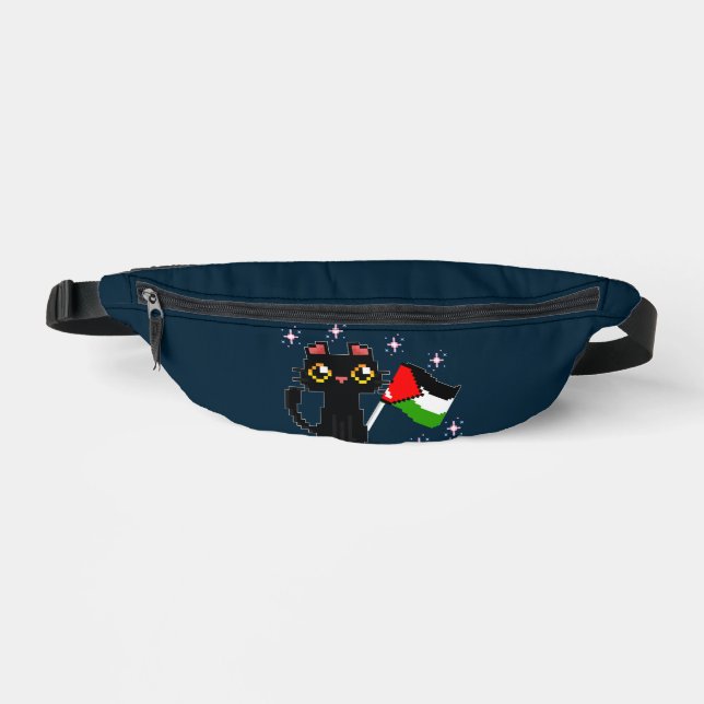 cute black cat holds Palestine flag  Bum Bags (Front)