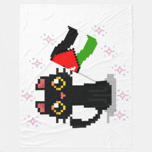 cute black cat holds Palestine flag Fleece Blanket