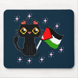 cute black cat holds Palestine flag Mouse Mat