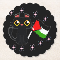 cute black cat holds Palestine flag
