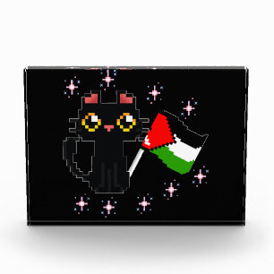cute black cat holds Palestine flag Photo Block