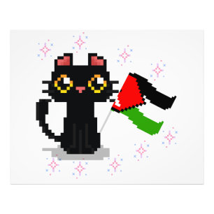 cute black cat holds Palestine flag Photo Print