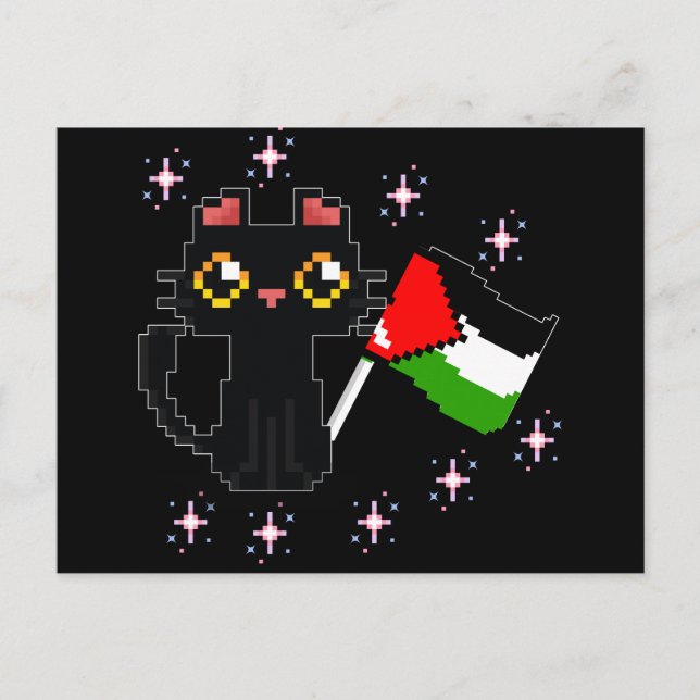 cute black cat holds Palestine flag Postcard (Front)