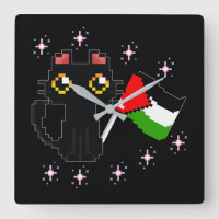 cute black cat holds Palestine flag