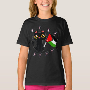 cute black cat holds Palestine flag  T-Shirt