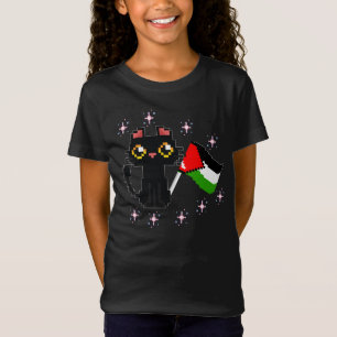 cute black cat holds Palestine flag T-Shirt