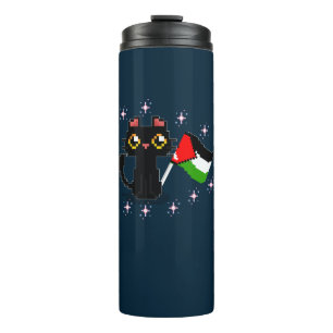 cute black cat holds Palestine flag Thermal Tumbler