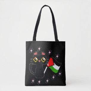 cute black cat holds Palestine flag Tote Bag