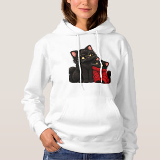 Cute Black Cat Hoodie - Cosy Black Cat with Glasse