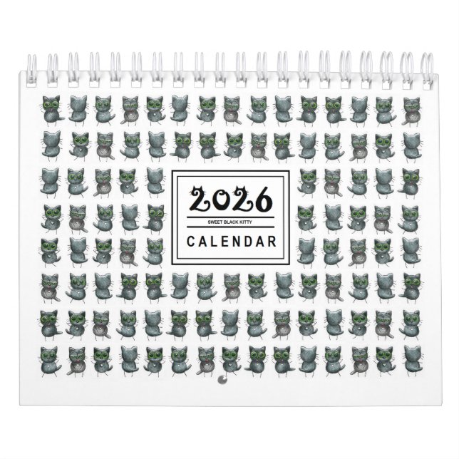 Cute black cat illustration 2026 calendar (Cover)
