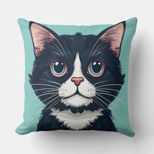 Cute Black Cat Illustration Cushion (Front)