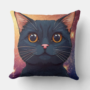 Cute Black Cat Illustration Cushion