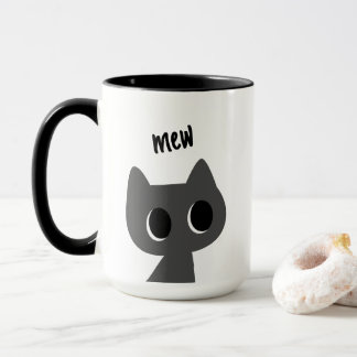 Cute Black Cat Illustration Mew Minimalist Mug
