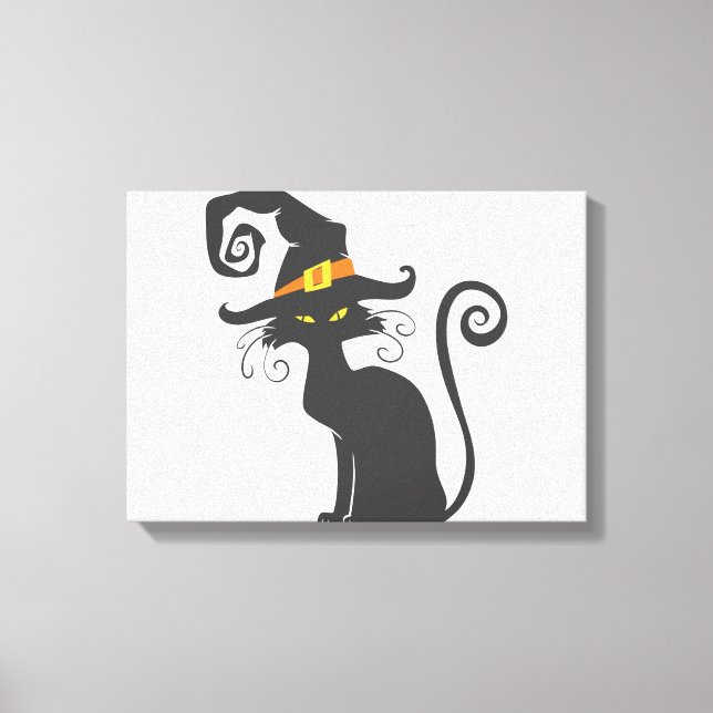 Cute black cat in a witch hat - Choose background Canvas Print (Front)