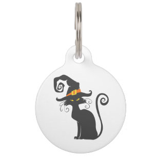 Cute black cat in a witch hat - Choose background Pet Tag
