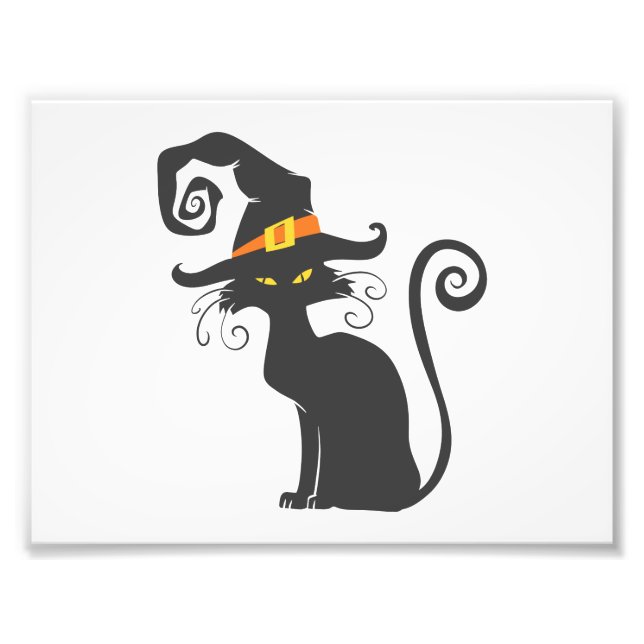 Cute black cat in a witch hat - Choose background Photo Print (Front)