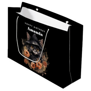 Cute Black Cat in a Witch's Hat Birthday Large Gift Bag