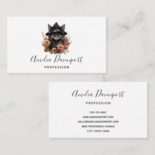 Cute Black Cat in a Witch's Hat Business Card (Front/Back)