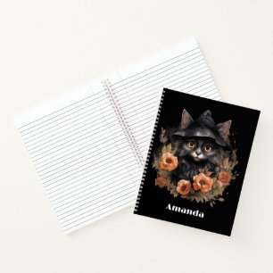 Cute Black Cat in a Witch's Hat Notebook