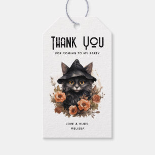 Cute Black Cat in a Witch's Hat Party Thank You Gift Tags