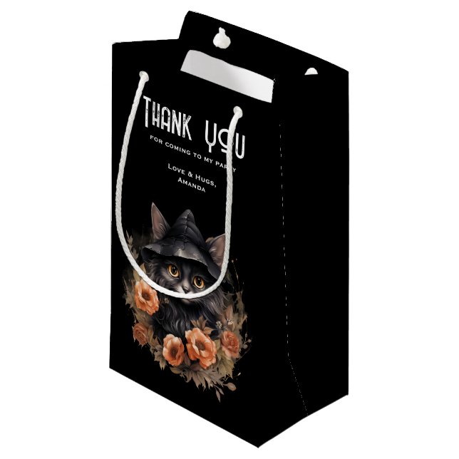 Cute Black Cat in a Witch's Hat Party Thank You Small Gift Bag (Front Angled)