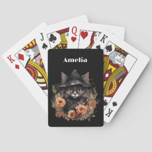 Cute Black Cat in a Witch's Hat Playing Cards