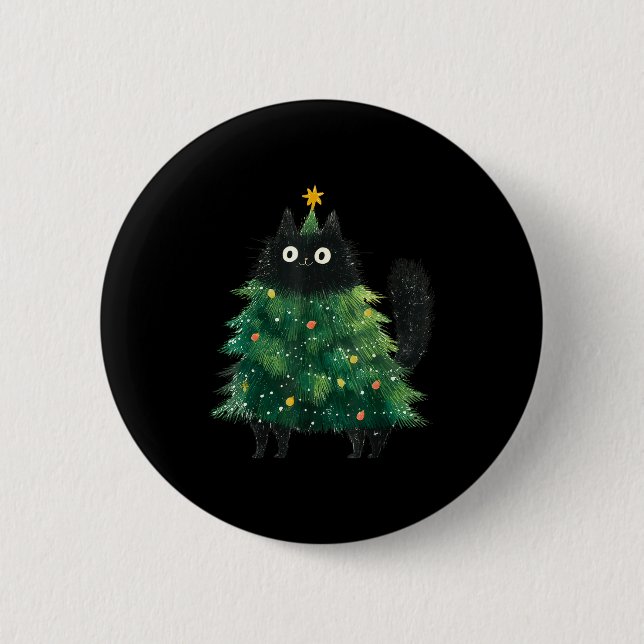 Cute Black Cat In Christmas Tree Cat Lover Holiday 6 Cm Round Badge (Front)