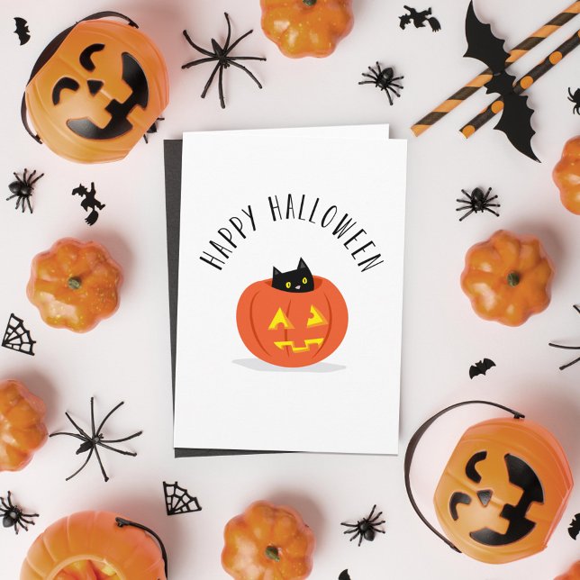 Cute Black Cat in Jack O Lantern Happy Halloween Card (Creator Uploaded)