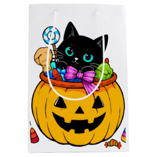 Cute Black Cat in Jack-O'-Lantern Pumpkin Hallowee Medium Gift Bag