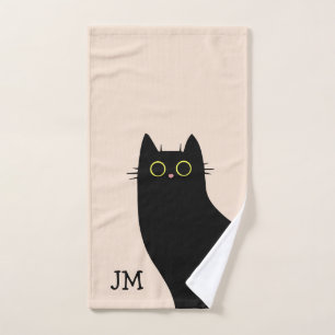 Cute black cat in Mid Century style Bath Towel Set