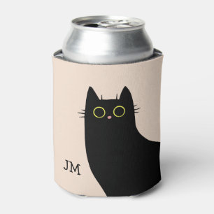 Cute black cat in Mid Century style Can Cooler