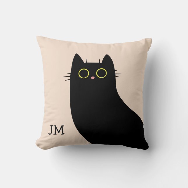 Cute black cat in Mid Century style Cushion (Front)