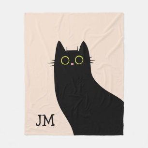 Cute black cat in Mid Century style Fleece Blanket