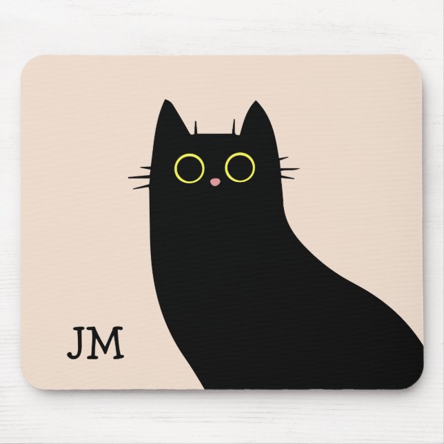 Cute black cat in Mid Century style Mouse Mat (Front)