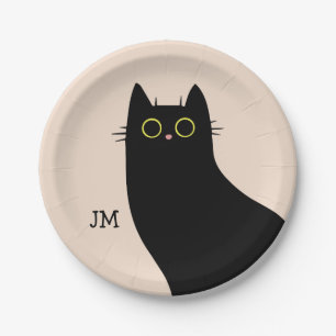 Cute black cat in Mid Century style Paper Plate