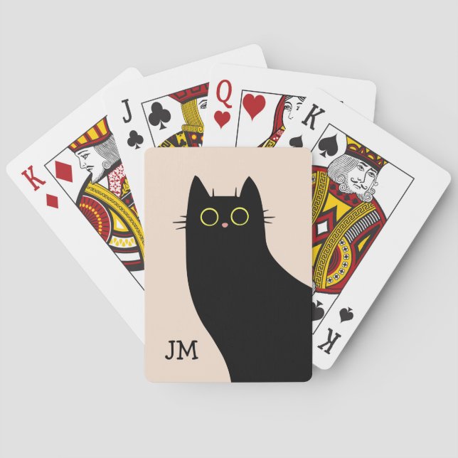 Cute black cat in Mid Century style Playing Cards (Back)