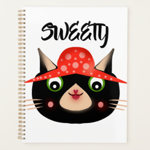 Cute Black Cat in Mushroom Hat Whimsical Planner