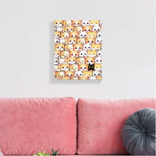 Cute black cat in orange cats pet Seamless Pattern Canvas Print