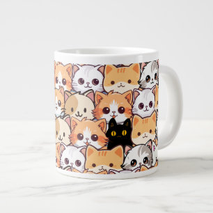 Cute black cat in orange cats pet Seamless Pattern Large Coffee Mug