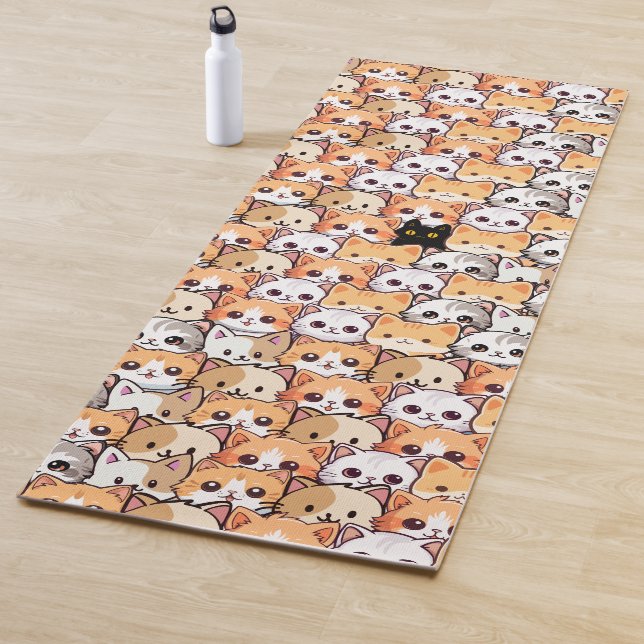Cute black cat in orange cats pet Seamless Pattern Yoga Mat (In Situ)