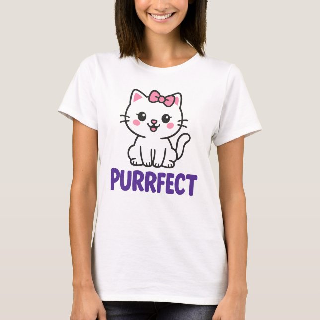 Cute Black Cat in Pink Dress – PURRFECT T-Shirt (Front)