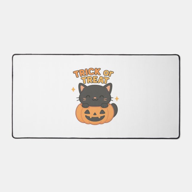 Cute Black Cat in Pumpkin – Trick or Treat Kawaii  Desk Mat (Front)