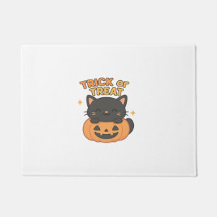 Cute Black Cat in Pumpkin � Trick or Treat Kawaii Doormat