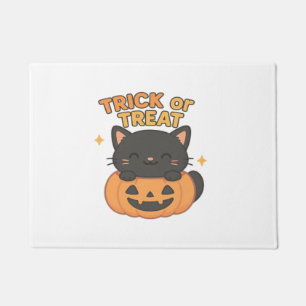 Cute Black Cat in Pumpkin – Trick or Treat Kawaii Doormat