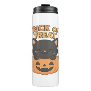 Cute Black Cat in Pumpkin – Trick or Treat Kawaii Thermal Tumbler