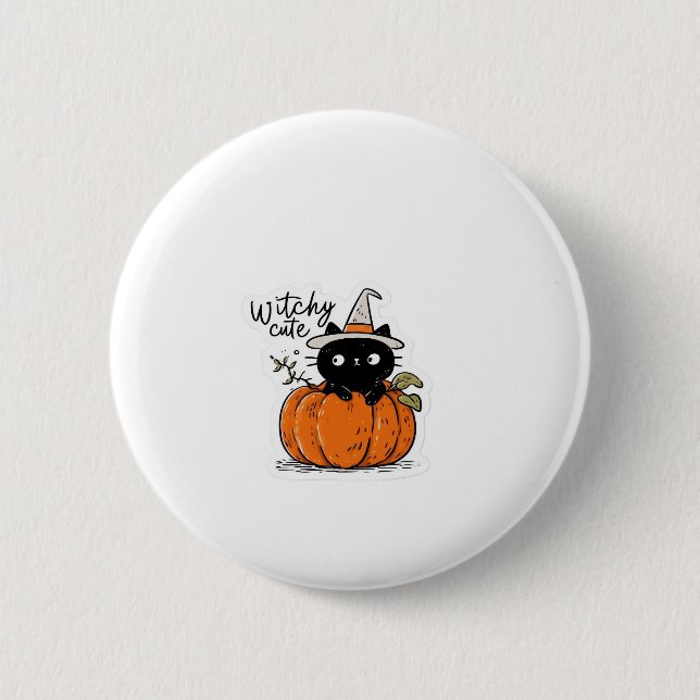 Cute black cat in pumpkin with witch hat Classic T 6 Cm Round Badge (Front)