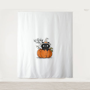 Cute black cat in pumpkin with witch hat Classic T Tapestry
