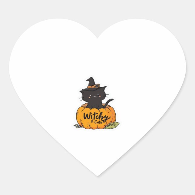 Cute black cat in pumpkin with witch hat, kawaii s heart sticker (Front)