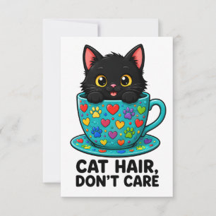 Cute Black Cat In Teacup Cat Hair Don't Care Thank You Card