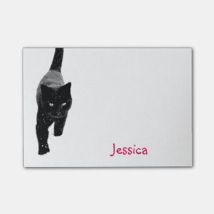Cute Black Cat in the Snow Personalised Girly Name Post-it Notes